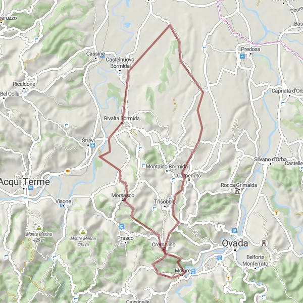 Kartminiatyr av "Gruskjøring gjennom Piemonte-landskapet" sykkelinspirasjon i Piemonte, Italy. Generert av Tarmacs.app sykkelrutoplanlegger