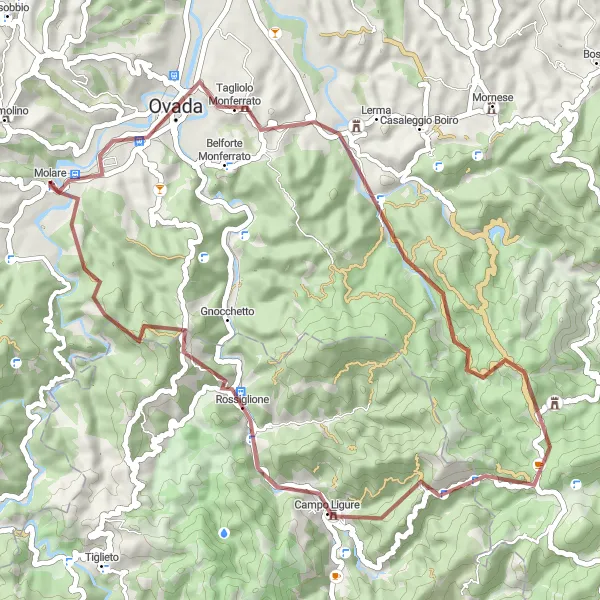 Miniaturekort af cykelinspirationen "Grusvej cykeltur gennem smuk natur" i Piemonte, Italy. Genereret af Tarmacs.app cykelruteplanlægger