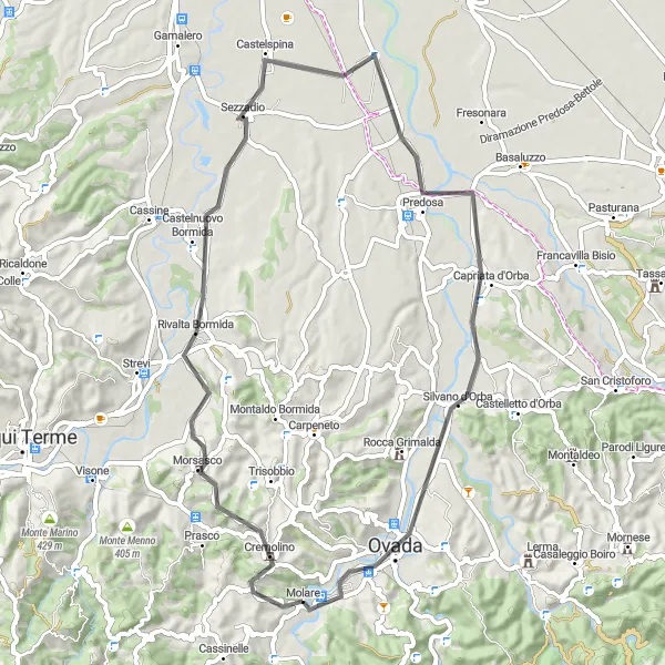 Map miniature of "Molare Gravel Loop" cycling inspiration in Piemonte, Italy. Generated by Tarmacs.app cycling route planner