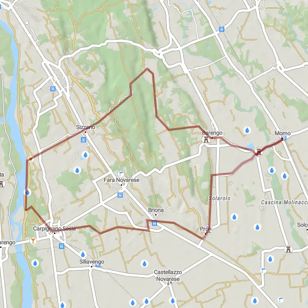 Miniaturní mapa "Gravelová cyklotrasa Agnellengo - Barengo" inspirace pro cyklisty v oblasti Piemonte, Italy. Vytvořeno pomocí plánovače tras Tarmacs.app