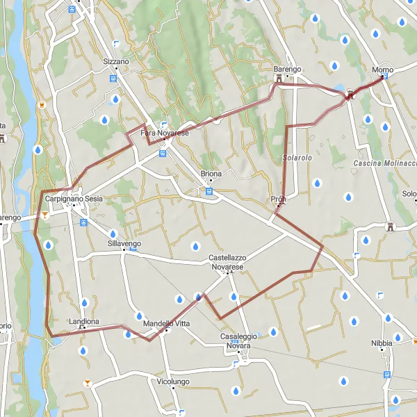 Miniatura della mappa di ispirazione al ciclismo "Tour Gravel Agnellengo - Landiona - Carpignano Sesia - Fara Novarese - Barengo" nella regione di Piemonte, Italy. Generata da Tarmacs.app, pianificatore di rotte ciclistiche