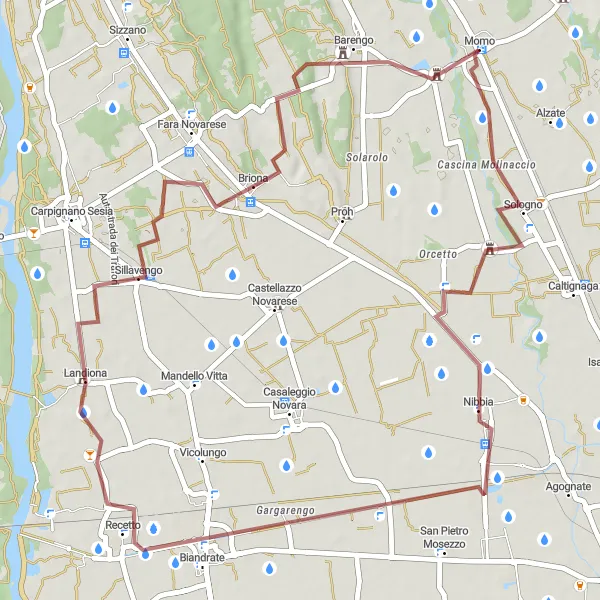 Miniatua del mapa de inspiración ciclista "Ruta de Grava por Sologno y Biandrate" en Piemonte, Italy. Generado por Tarmacs.app planificador de rutas ciclistas