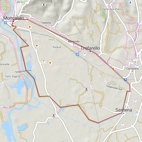 Miniatura mapy "Trasa gravelowa przez Trofarello i Santenę" - trasy rowerowej w Piemonte, Italy. Wygenerowane przez planer tras rowerowych Tarmacs.app