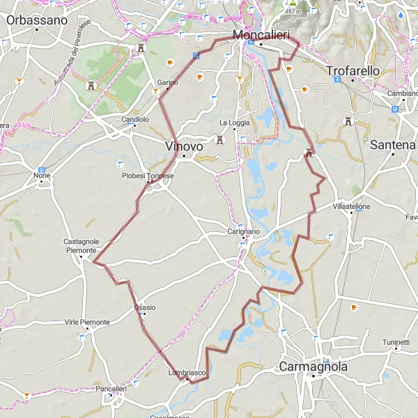 Miniaturní mapa "Gravel okruh přes Tetti Sapini" inspirace pro cyklisty v oblasti Piemonte, Italy. Vytvořeno pomocí plánovače tras Tarmacs.app