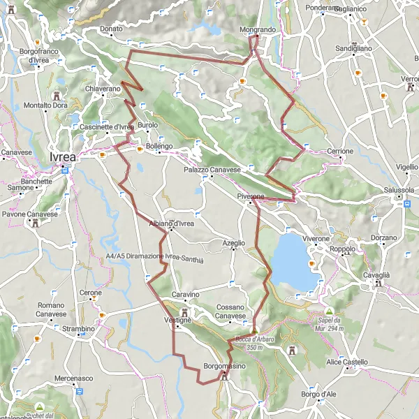 Map miniature of "The Gravel Adventure: Bocca d'Arbaro to Sala Biellese" cycling inspiration in Piemonte, Italy. Generated by Tarmacs.app cycling route planner