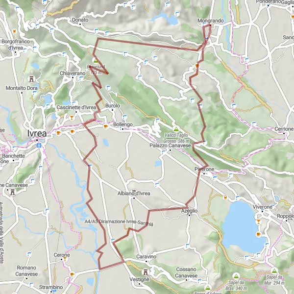 Mapa miniatúra "Gravelová trasa cez Torre Balfredo" cyklistická inšpirácia v Piemonte, Italy. Vygenerované cyklistickým plánovačom trás Tarmacs.app