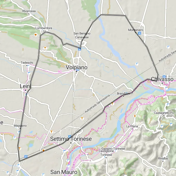 Kartminiatyr av "Kortare landsvägstur i Piemonte" cykelinspiration i Piemonte, Italy. Genererad av Tarmacs.app cykelruttplanerare