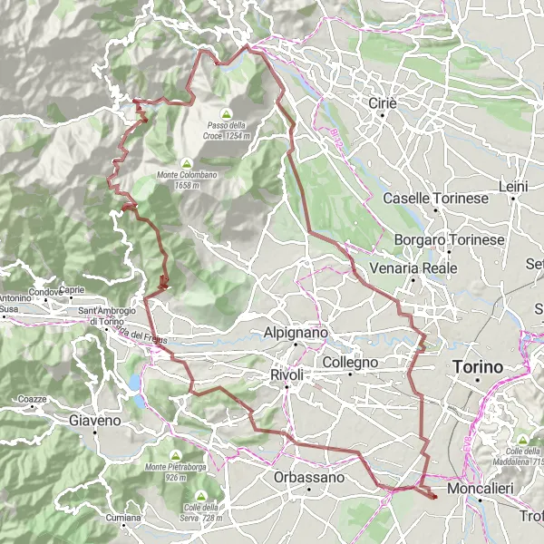 Map miniature of "Rivalta di Torino - Viù Gravel Adventure" cycling inspiration in Piemonte, Italy. Generated by Tarmacs.app cycling route planner