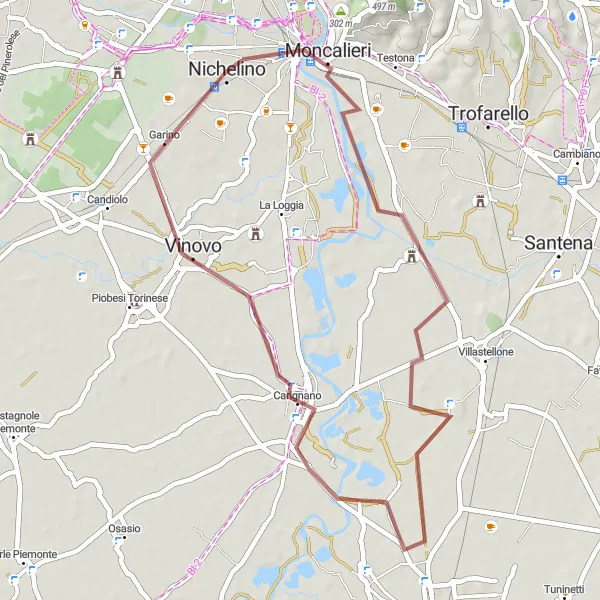 Map miniature of "Moncalieri - Castello di Nichelino Gravel Adventure" cycling inspiration in Piemonte, Italy. Generated by Tarmacs.app cycling route planner