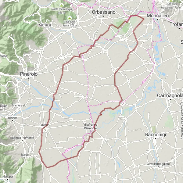 Zemljevid v pomanjšavi "Pustolovsko gravel kolesarjenje v Piemontu" kolesarske inspiracije v Piemonte, Italy. Generirano z načrtovalcem kolesarskih poti Tarmacs.app