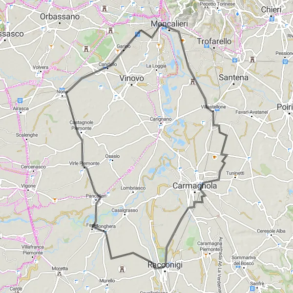 Miniatua del mapa de inspiración ciclista "Ruta en Carretera por Piemonte" en Piemonte, Italy. Generado por Tarmacs.app planificador de rutas ciclistas