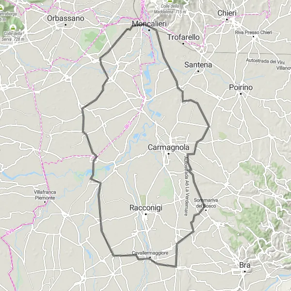 Mapa miniatúra "Okruh s cyklistickým zážitkom cez Piemonte" cyklistická inšpirácia v Piemonte, Italy. Vygenerované cyklistickým plánovačom trás Tarmacs.app