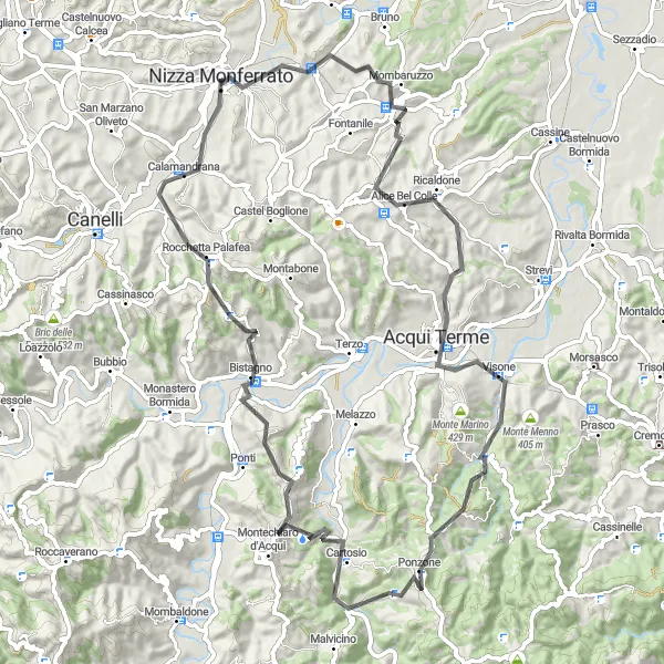 Map miniature of "The Hilltop Challenge" cycling inspiration in Piemonte, Italy. Generated by Tarmacs.app cycling route planner