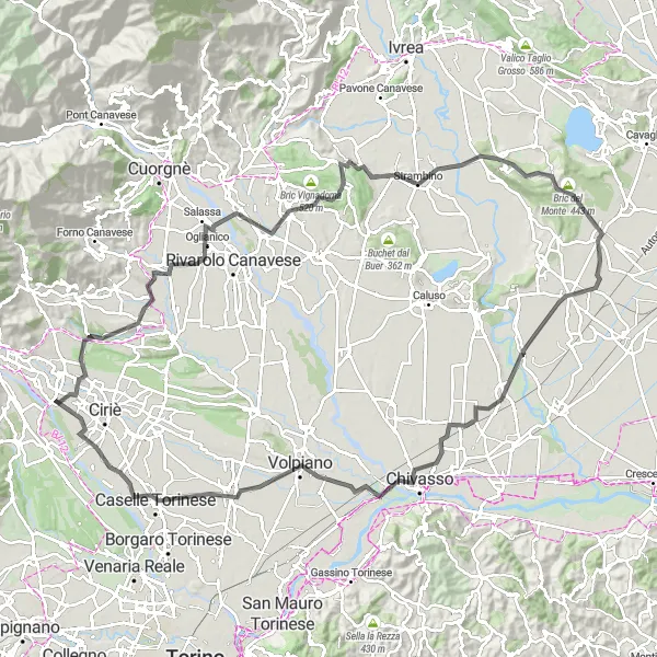 Miniatua del mapa de inspiración ciclista "Ruta de ciclismo en los alrededores de Nole" en Piemonte, Italy. Generado por Tarmacs.app planificador de rutas ciclistas