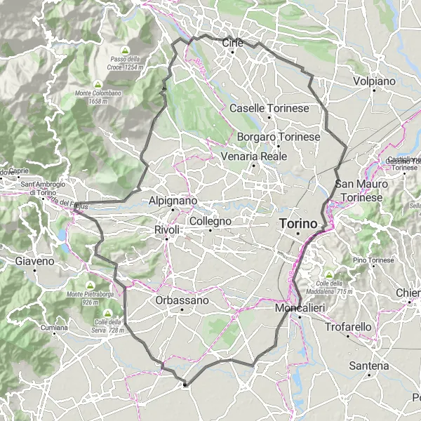 Karttaminiaatyyri "Sanganosta Noneen pyöräilyretki" pyöräilyinspiraatiosta alueella Piemonte, Italy. Luotu Tarmacs.app pyöräilyreittisuunnittelijalla