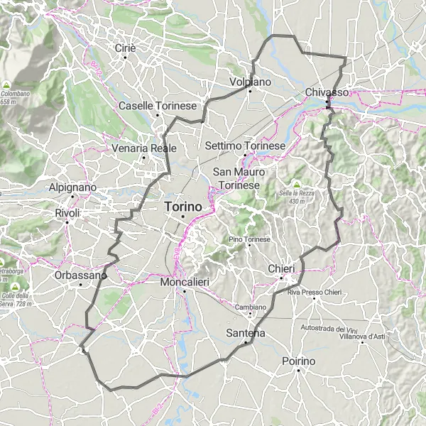 Karttaminiaatyyri "Kauniita maisemia Piemonten maaseudulla" pyöräilyinspiraatiosta alueella Piemonte, Italy. Luotu Tarmacs.app pyöräilyreittisuunnittelijalla