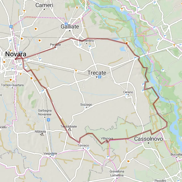 Miniaturní mapa "Novara - Romentino - Terdobbiate - Olengo" inspirace pro cyklisty v oblasti Piemonte, Italy. Vytvořeno pomocí plánovače tras Tarmacs.app
