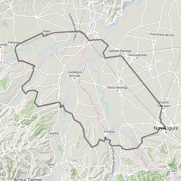 Map miniature of "Countryside Cycling Tour near Novi Ligure" cycling inspiration in Piemonte, Italy. Generated by Tarmacs.app cycling route planner