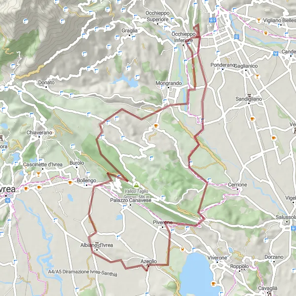 Miniatuurkaart van de fietsinspiratie "Bergachtige graveltocht rond Occhieppo Inferiore" in Piemonte, Italy. Gemaakt door de Tarmacs.app fietsrouteplanner