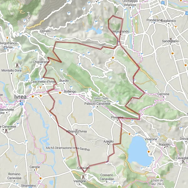 Miniatua del mapa de inspiración ciclista "Ruta de Grava Mongrando - Camburzano" en Piemonte, Italy. Generado por Tarmacs.app planificador de rutas ciclistas