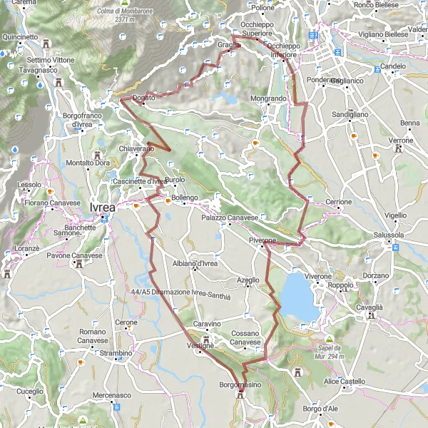 Karttaminiaatyyri "Luonnon helmassa kohti Poggio Castellazzoa" pyöräilyinspiraatiosta alueella Piemonte, Italy. Luotu Tarmacs.app pyöräilyreittisuunnittelijalla