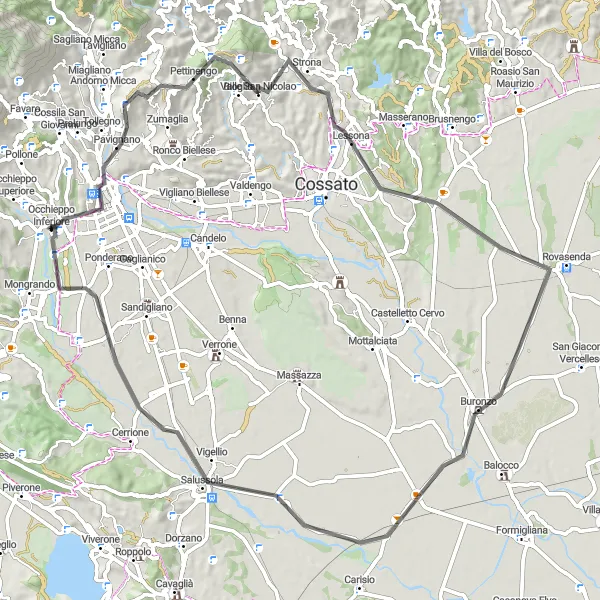 Miniatura della mappa di ispirazione al ciclismo "Bicicletta e natura tra Occhieppo Superiore" nella regione di Piemonte, Italy. Generata da Tarmacs.app, pianificatore di rotte ciclistiche