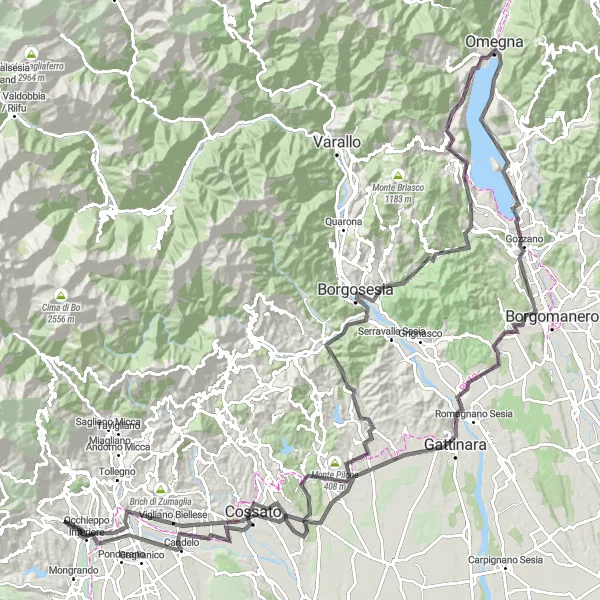 Map miniature of "Piemonte Panorama" cycling inspiration in Piemonte, Italy. Generated by Tarmacs.app cycling route planner