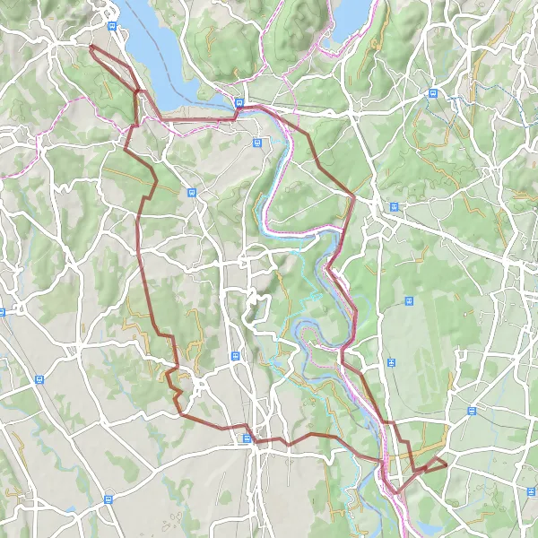Kartminiatyr av "Utflykt bland dammar och byar" cykelinspiration i Piemonte, Italy. Genererad av Tarmacs.app cykelruttplanerare