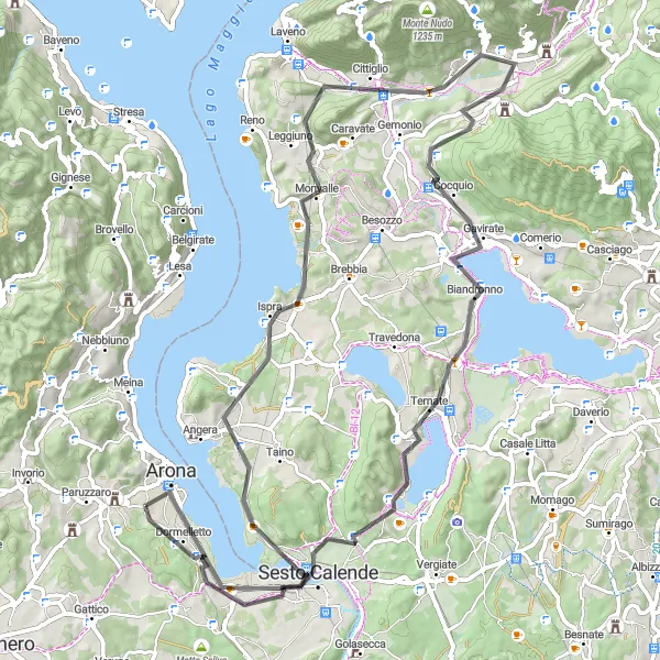 Miniatura mapy "Ścieżka wokół jeziora Varese" - trasy rowerowej w Piemonte, Italy. Wygenerowane przez planer tras rowerowych Tarmacs.app