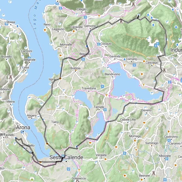 Miniature de la carte de l'inspiration cycliste "Parcours panoramique du lac Majeur" dans la Piemonte, Italy. Générée par le planificateur d'itinéraire cycliste Tarmacs.app