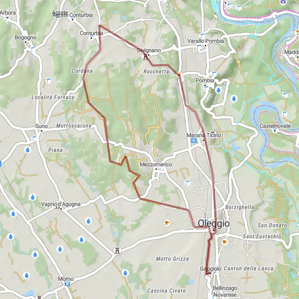 Map miniature of "Mezzomerico to Oleggio" cycling inspiration in Piemonte, Italy. Generated by Tarmacs.app cycling route planner