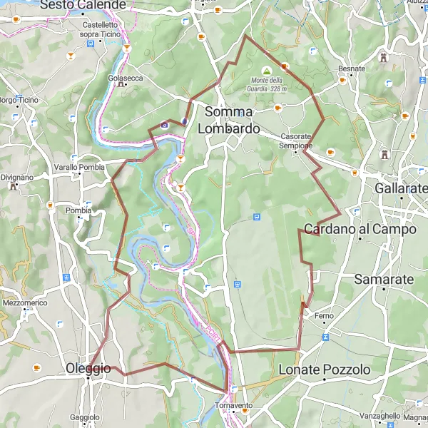 Miniatura della mappa di ispirazione al ciclismo "Giro in Gravel tra Oleggio e Monte Belvedere" nella regione di Piemonte, Italy. Generata da Tarmacs.app, pianificatore di rotte ciclistiche