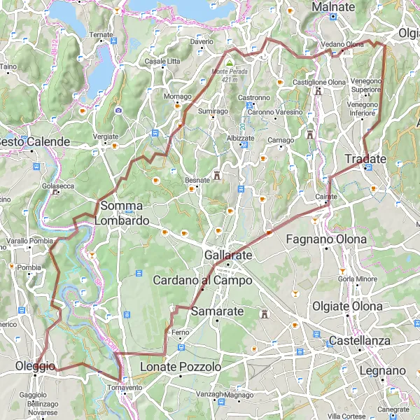 Kartminiatyr av "Grusvei-eventyret i Piemonte" sykkelinspirasjon i Piemonte, Italy. Generert av Tarmacs.app sykkelrutoplanlegger