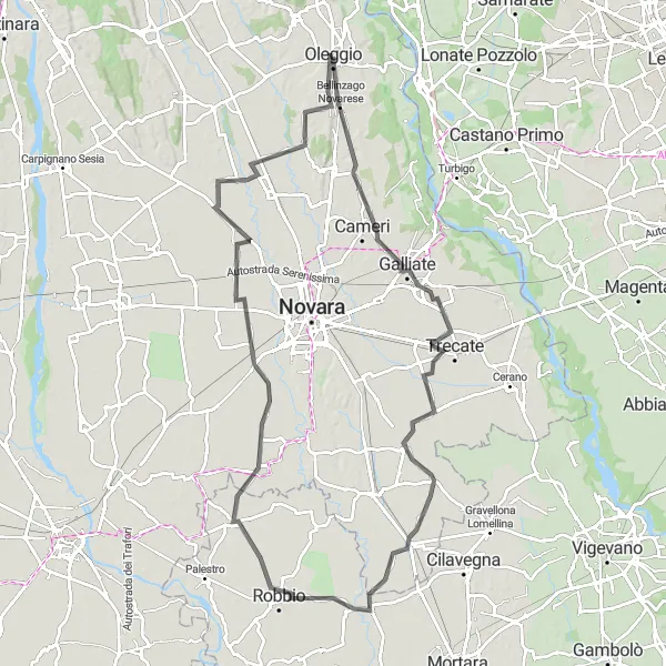 Miniatura della mappa di ispirazione al ciclismo "Giro panoramico tra Galliate e Dulzago" nella regione di Piemonte, Italy. Generata da Tarmacs.app, pianificatore di rotte ciclistiche