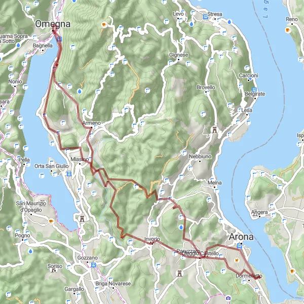 Map miniature of "The Gravel Adventure: Omegna to Monte Bargheja" cycling inspiration in Piemonte, Italy. Generated by Tarmacs.app cycling route planner