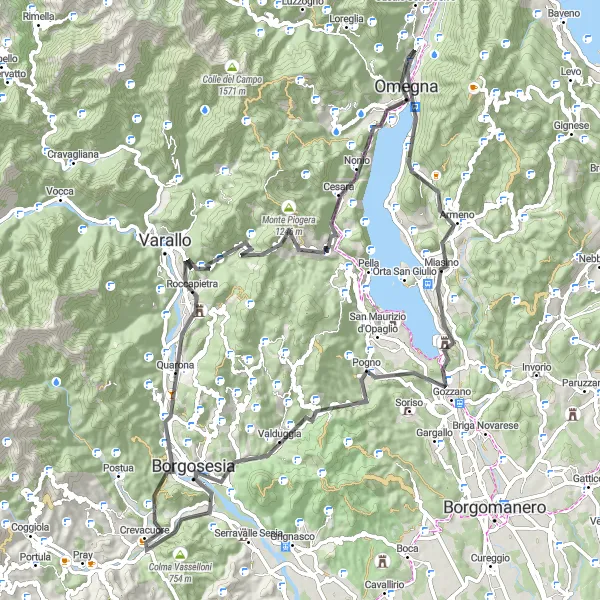 Map miniature of "Ascend to Glory: Omegna to Monte Zuoli" cycling inspiration in Piemonte, Italy. Generated by Tarmacs.app cycling route planner