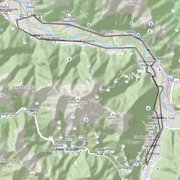 Zemljevid v pomanjšavi "Potovanje po Casale Corte Cerro in Crusinallo" kolesarske inspiracije v Piemonte, Italy. Generirano z načrtovalcem kolesarskih poti Tarmacs.app