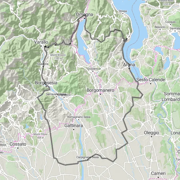 Miniatua del mapa de inspiración ciclista "Desafío en Borgo Ticino y Monte Zuoli" en Piemonte, Italy. Generado por Tarmacs.app planificador de rutas ciclistas