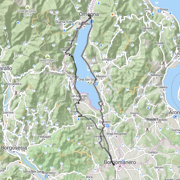 Karttaminiaatyyri "Kaunis maantiepyöräreitti lähellä Omega-järveä" pyöräilyinspiraatiosta alueella Piemonte, Italy. Luotu Tarmacs.app pyöräilyreittisuunnittelijalla