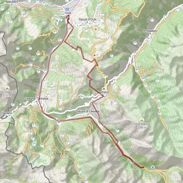 Miniatua del mapa de inspiración ciclista "Ruta de Grava Monte Fraiteve" en Piemonte, Italy. Generado por Tarmacs.app planificador de rutas ciclistas