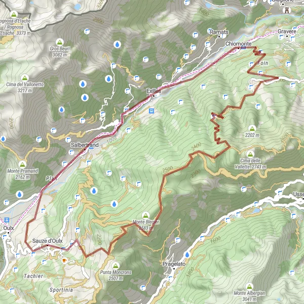 Miniatuurkaart van de fietsinspiratie "Gravel Avontuur in de Franse Alpen" in Piemonte, Italy. Gemaakt door de Tarmacs.app fietsrouteplanner