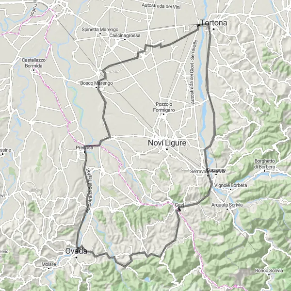 Miniaturní mapa "Ovada - Tagliolo Monferrato" inspirace pro cyklisty v oblasti Piemonte, Italy. Vytvořeno pomocí plánovače tras Tarmacs.app