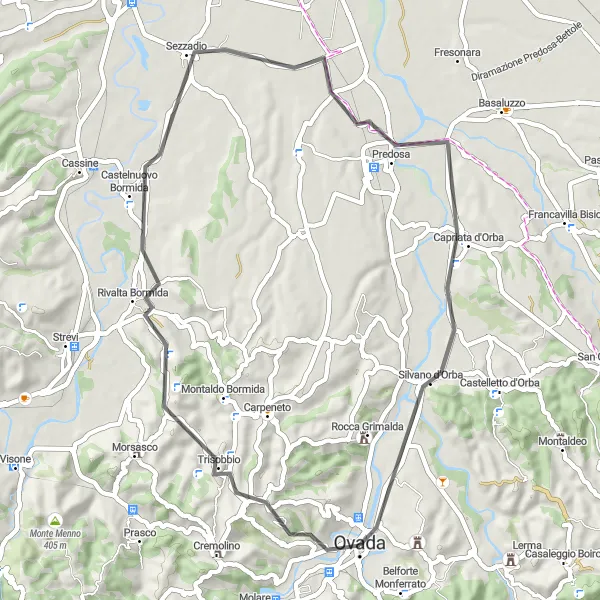 Kartminiatyr av "Gjennom vinlandskapet" sykkelinspirasjon i Piemonte, Italy. Generert av Tarmacs.app sykkelrutoplanlegger