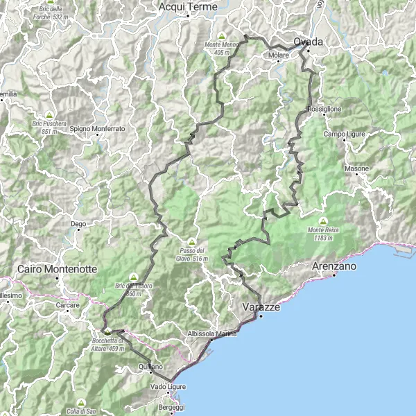 Karten-Miniaturansicht der Radinspiration "Hügeliges Abenteuer von Ovada nach Cremolino" in Piemonte, Italy. Erstellt vom Tarmacs.app-Routenplaner für Radtouren