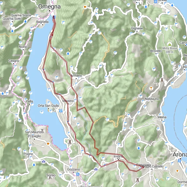 Miniaturní mapa "Gravelová cesta kolem Paruzzaro" inspirace pro cyklisty v oblasti Piemonte, Italy. Vytvořeno pomocí plánovače tras Tarmacs.app