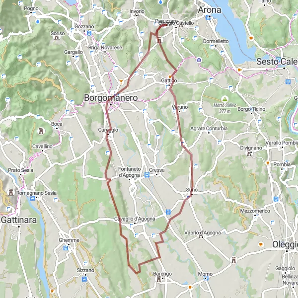 Miniaturní mapa "Gravelokolí Paruzzaro" inspirace pro cyklisty v oblasti Piemonte, Italy. Vytvořeno pomocí plánovače tras Tarmacs.app