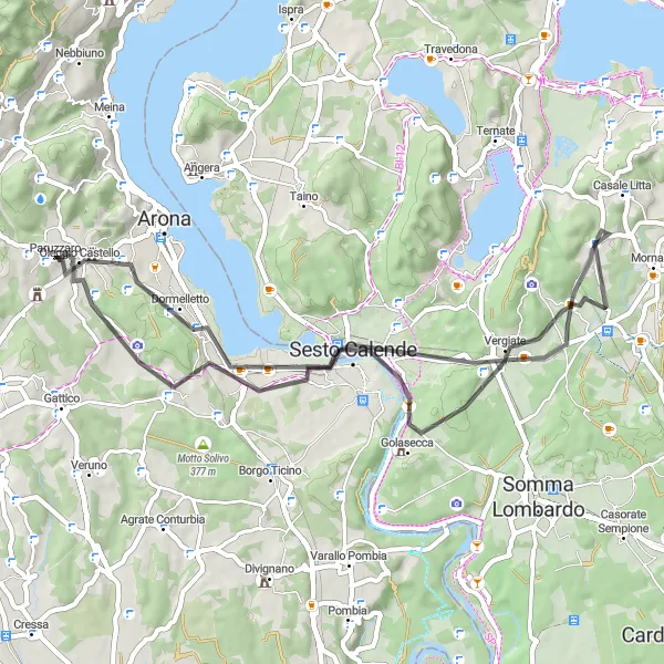 Map miniature of "Paruzzaro - Motto Caneva Loop" cycling inspiration in Piemonte, Italy. Generated by Tarmacs.app cycling route planner