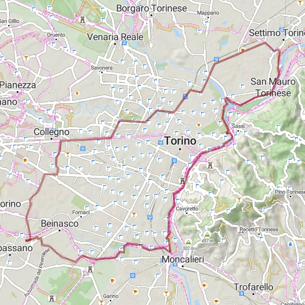 Map miniature of "Thrilling Gravel Journey" cycling inspiration in Piemonte, Italy. Generated by Tarmacs.app cycling route planner