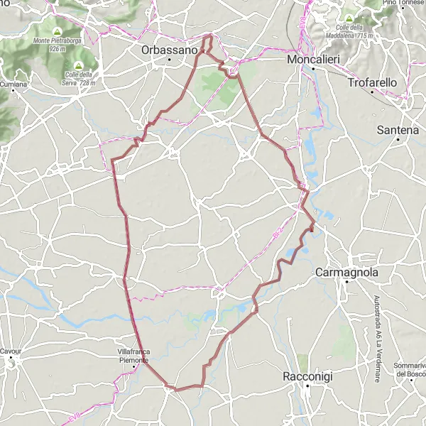 Kartminiatyr av "Äventyrlig cykeltur med grusväg till Borgo Melano" cykelinspiration i Piemonte, Italy. Genererad av Tarmacs.app cykelruttplanerare