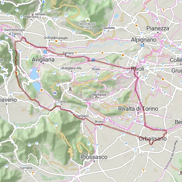 Map miniature of "Scenic Gravel Ride: Pasta to Torre Panoramica" cycling inspiration in Piemonte, Italy. Generated by Tarmacs.app cycling route planner